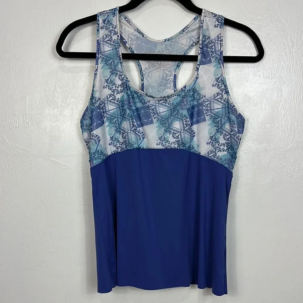 Denise Cronwall Activewear Scotia Print Racerback Tank Top In Blue Size XL